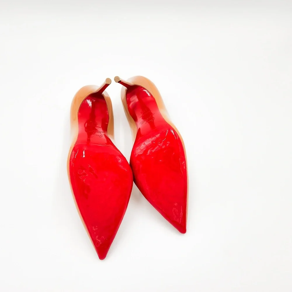 Christian Louboutin Kate 100 Beige Nude Patent Leather Pumps Heels EU 37.5 - Picture 8 of 9